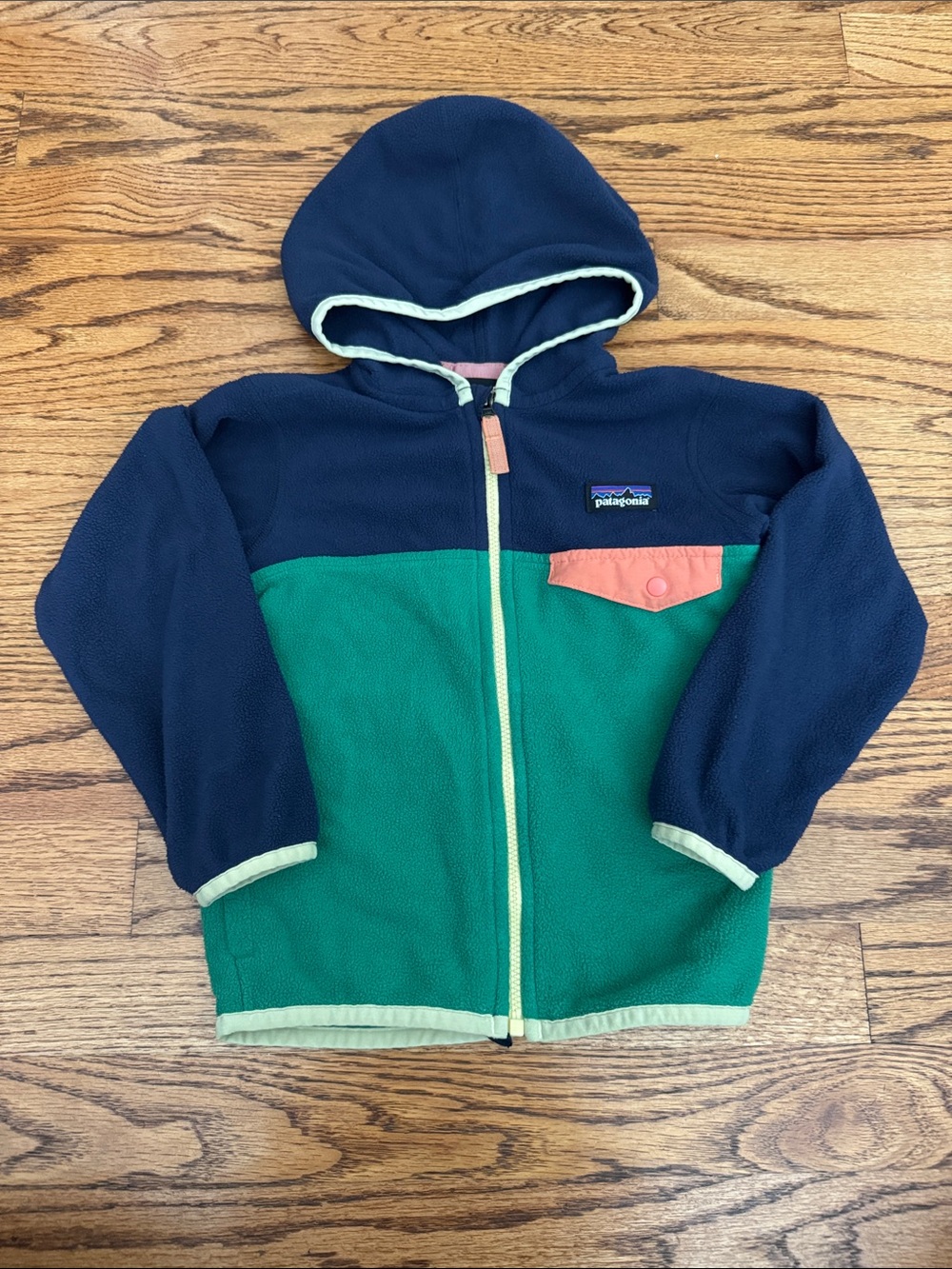 Patagonia Kids Navy, Green & Coral Fleece Zip Hoodie